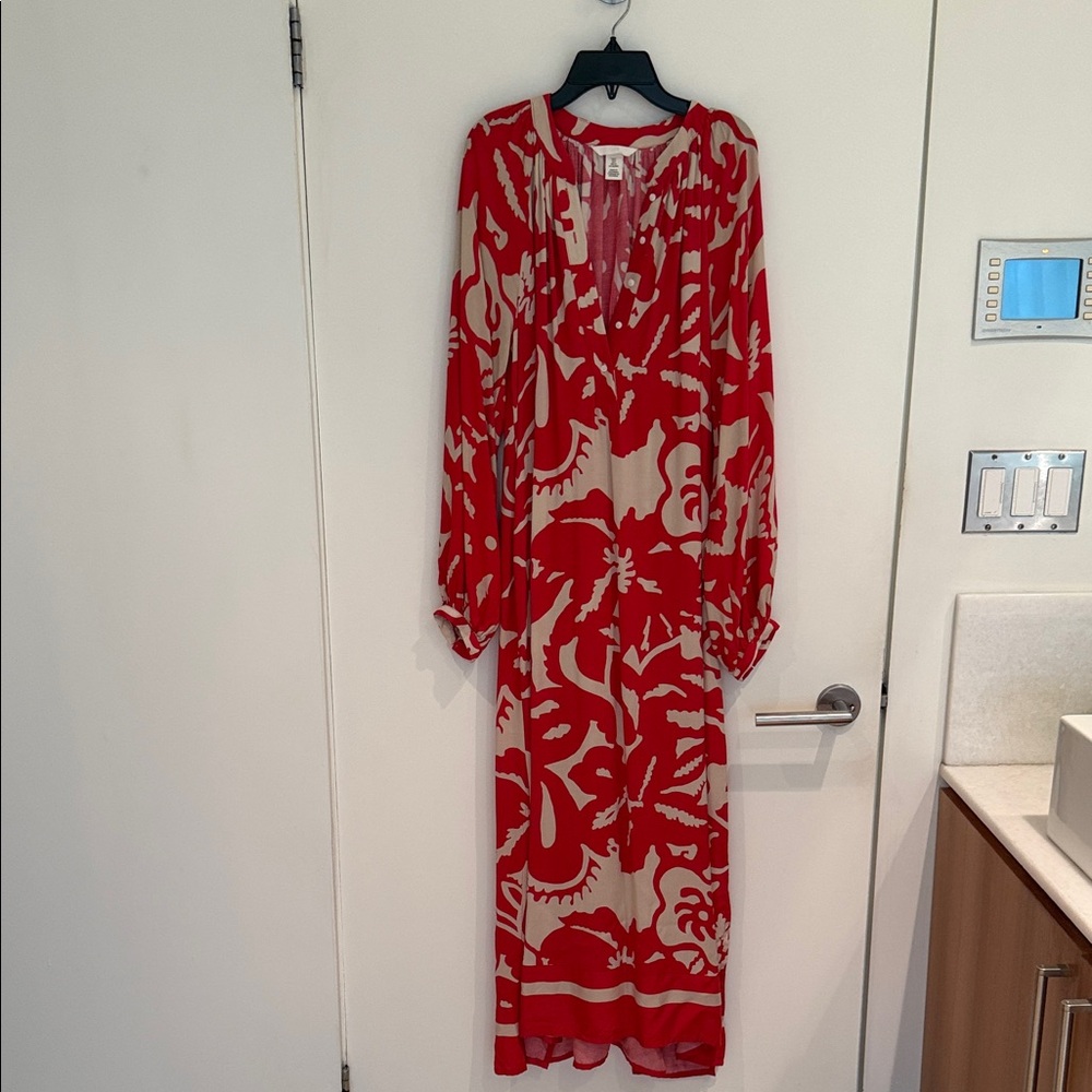 H&M Red & Cream Floral-Print Maxi Dress